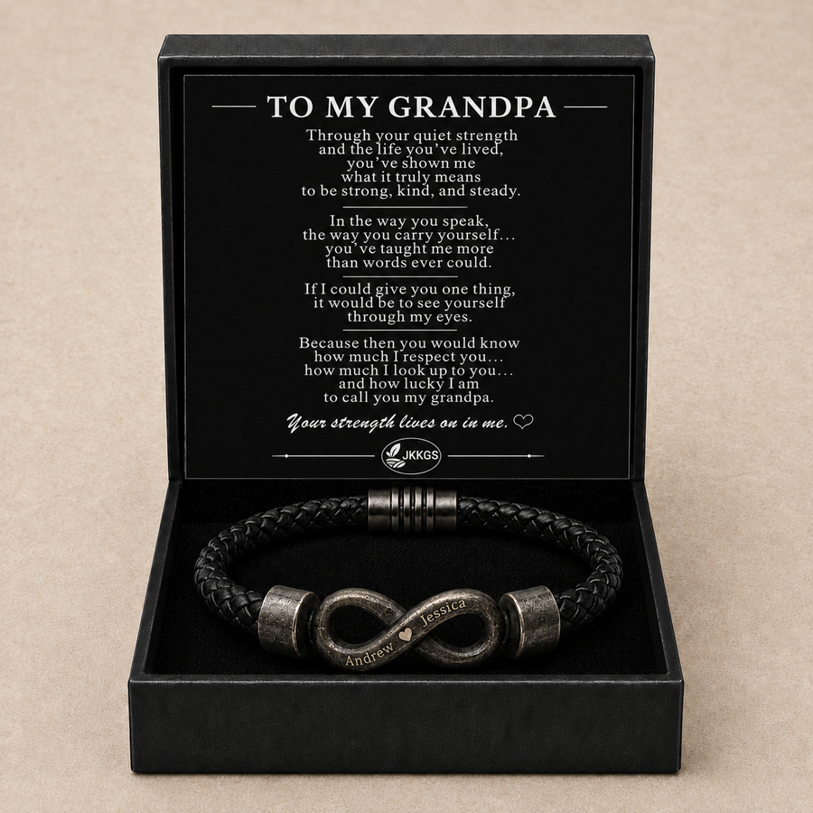 To My Grandpa Black Infinity Braided Bracelet