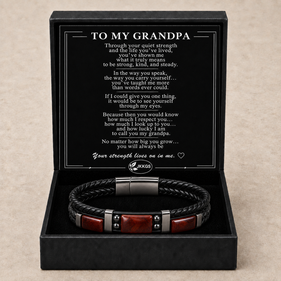 To My Grandpa Family Inlay Braided Bracelet