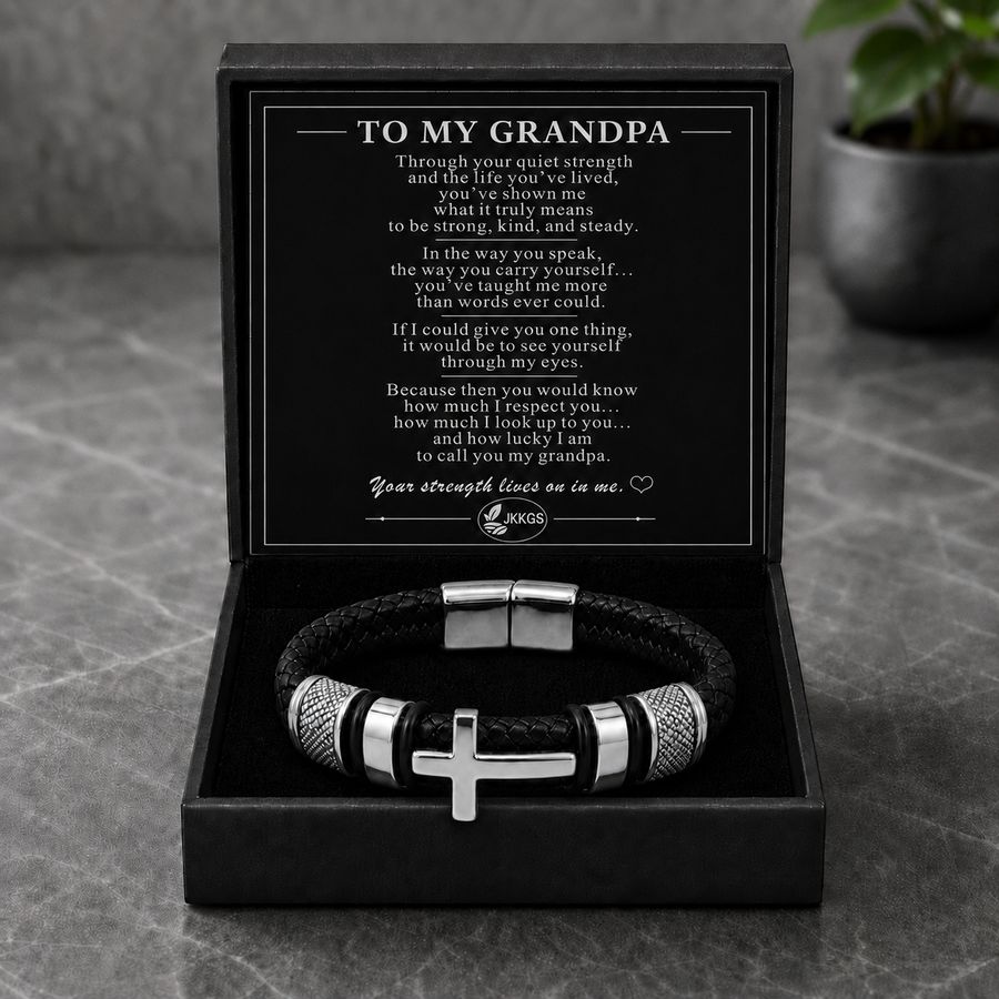 To My Grandpa Faith Braided Cross Bracelet