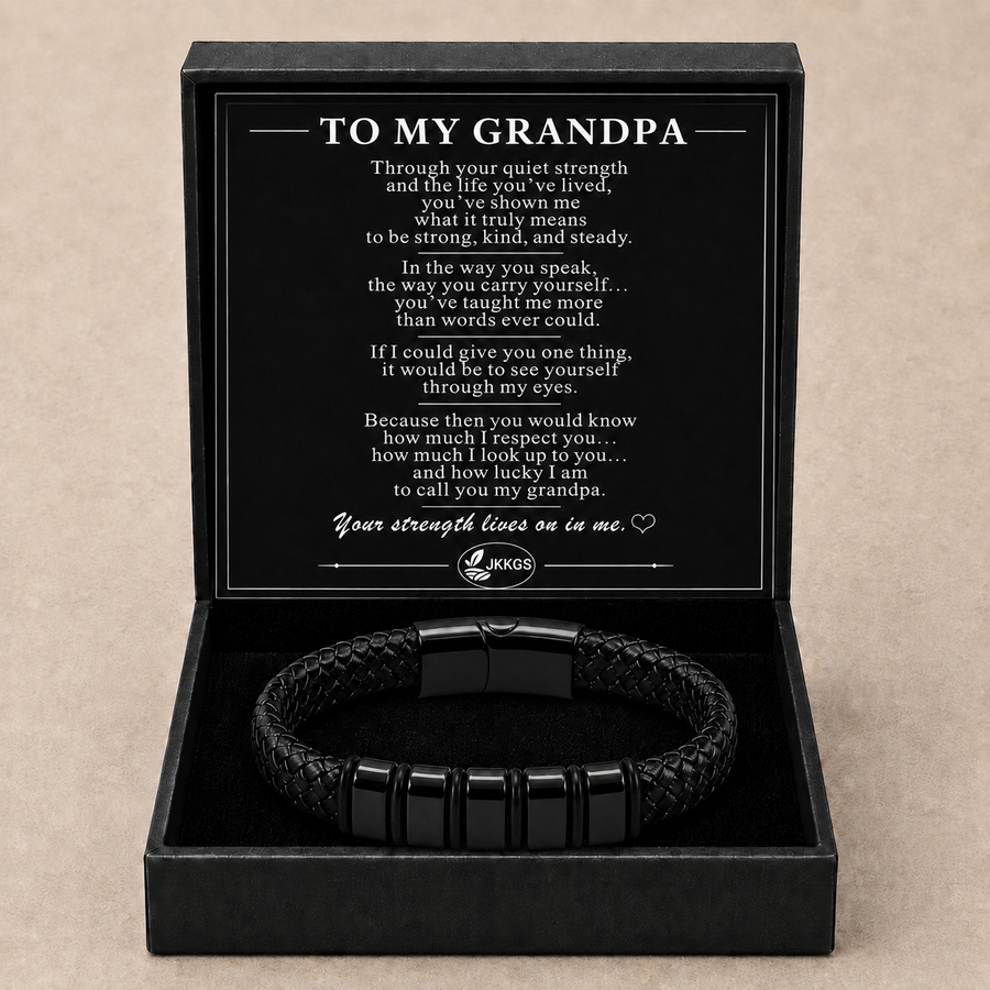 To My Grandpa Strength Black Bead Bracelet