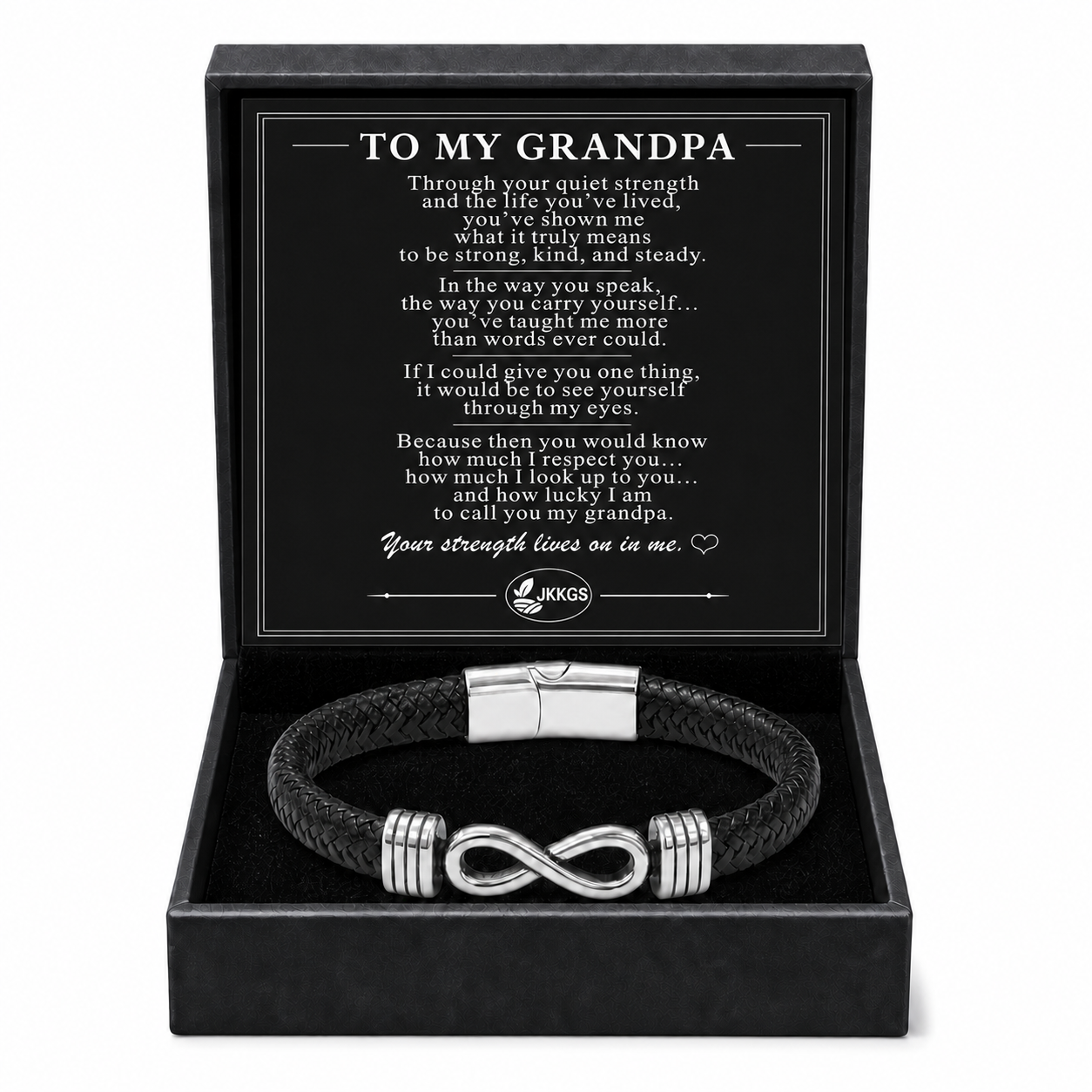 To My Grandpa Silver Infinity Braided Bracelet