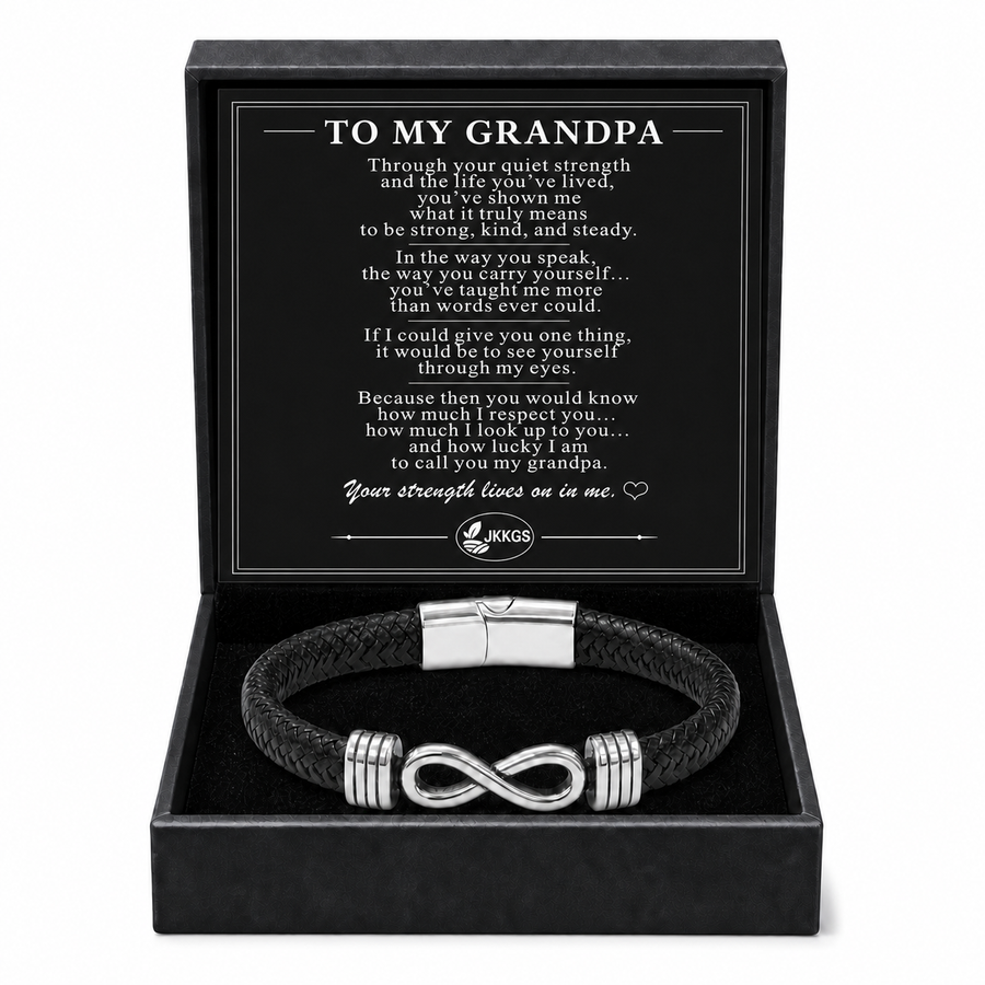 To My Grandpa Silver Infinity Braided Bracelet