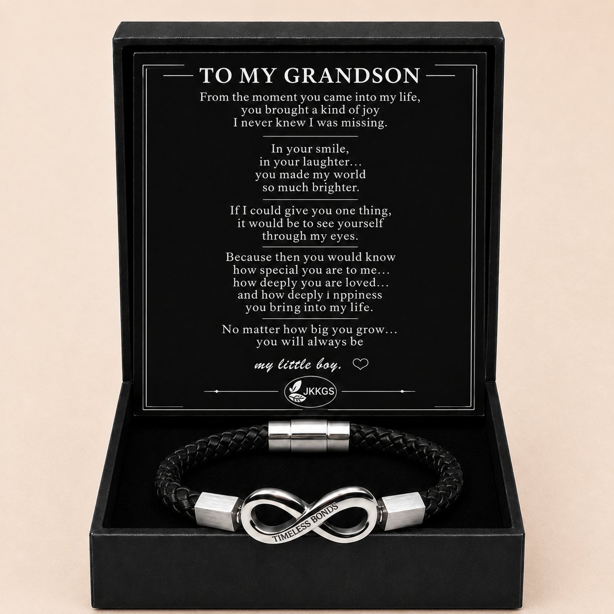 To My Grandson Engraved Infinity Braided Bracelet