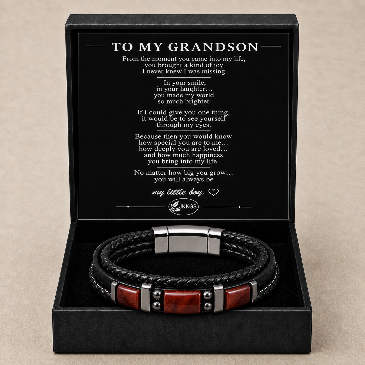 To My Grandson Family Inlay Braided Bracelet