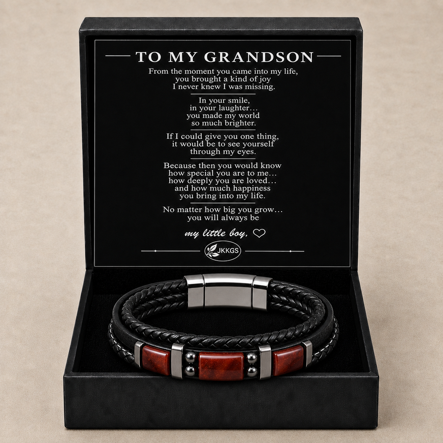 To My Grandson Family Inlay Braided Bracelet