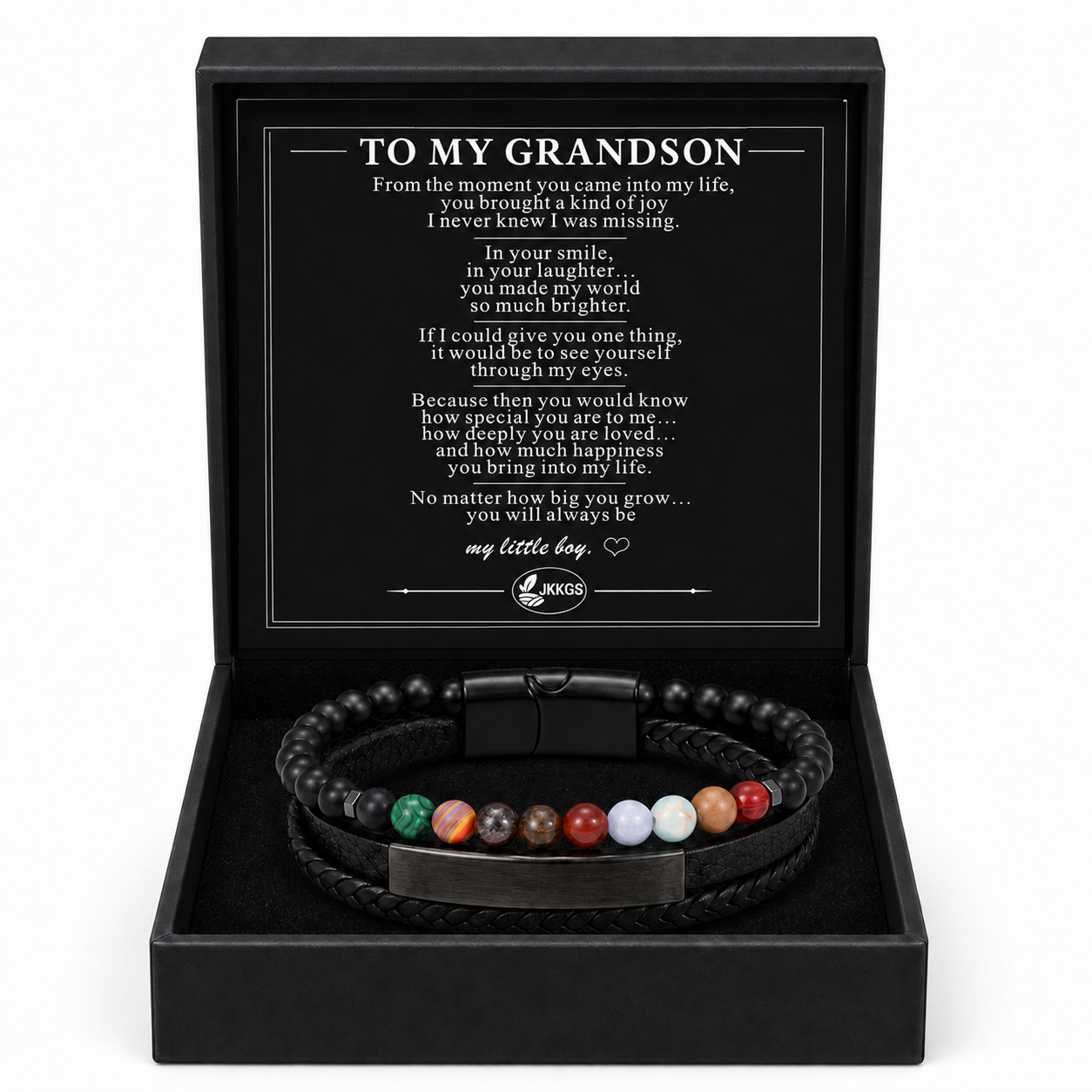 To My Grandson Courage Multicolor Stone Bead Bracelet