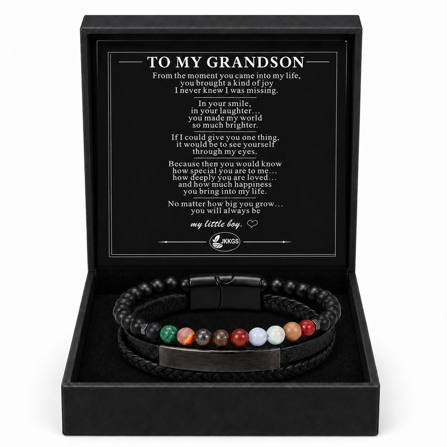 To My Grandson Courage Multicolor Stone Bead Bracelet
