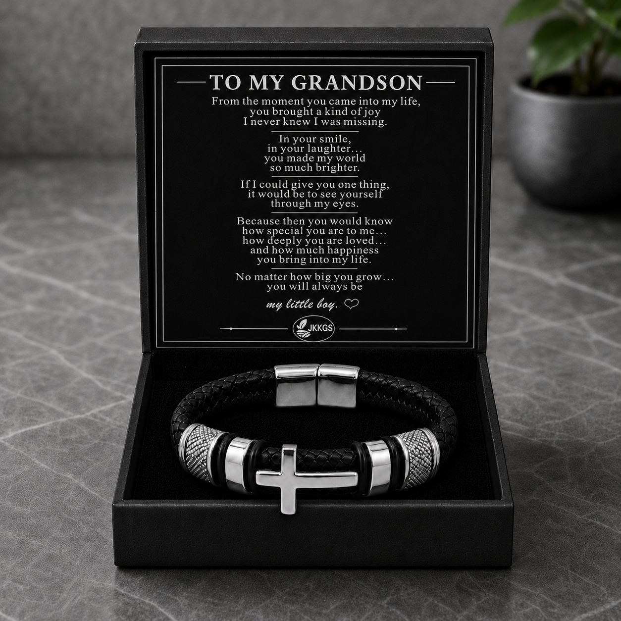 To My Grandson Faith Braided Cross Bracelet