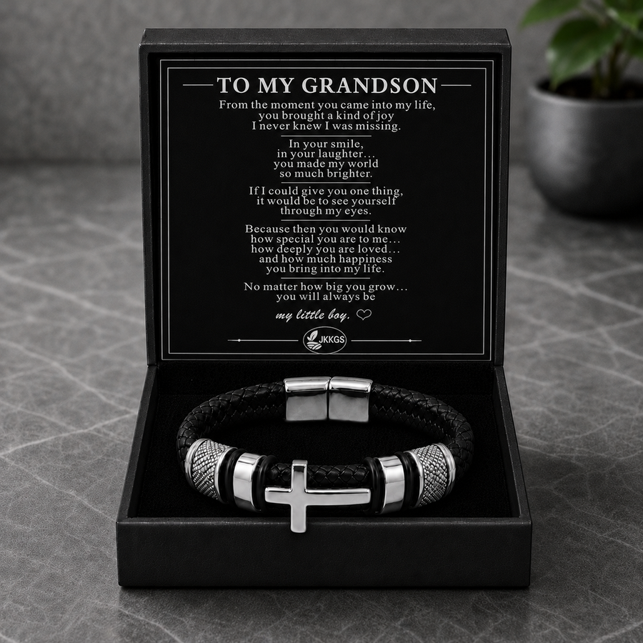 To My Grandson Faith Braided Cross Bracelet