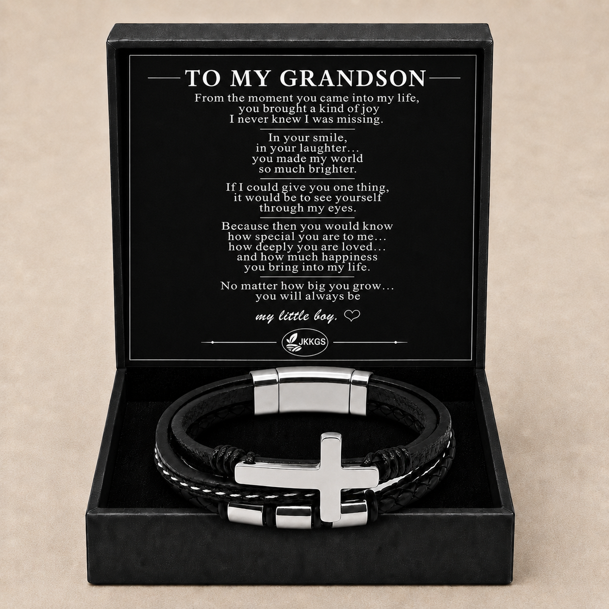 To My Grandson Faith Layered Cross Bracelet