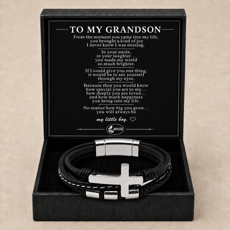 To My Grandson Faith Layered Cross Bracelet