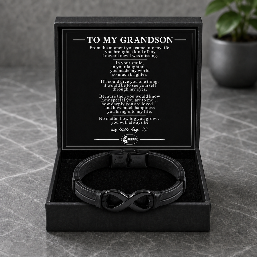 To My Grandson Black Infinity Cuff Bracelet