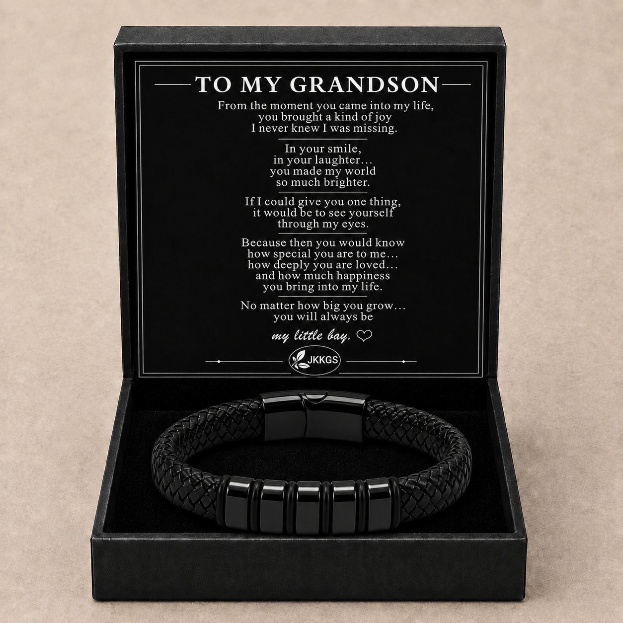 To My Grandson Strength Black Bead Bracelet