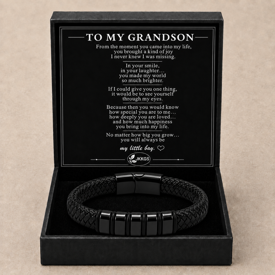 To My Grandson Strength Black Bead Bracelet
