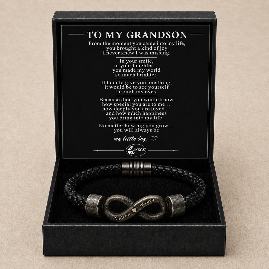 To My Grandson Black Infinity Braided Bracelet