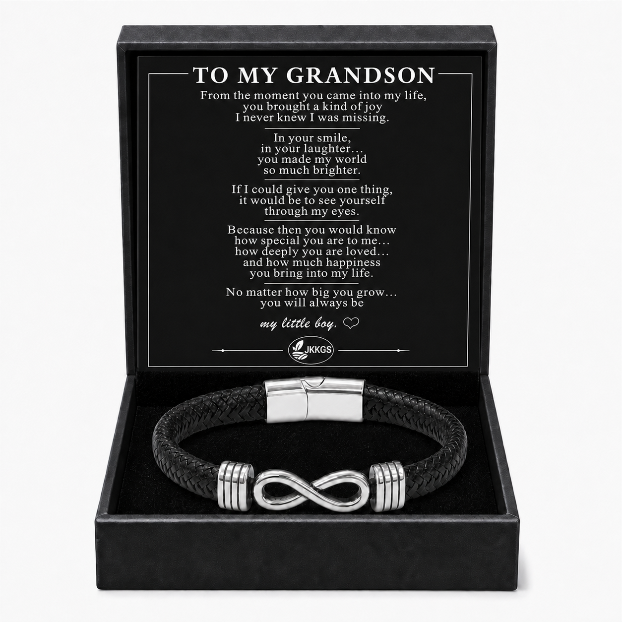 To My Grandson Silver Infinity Braided Bracelet