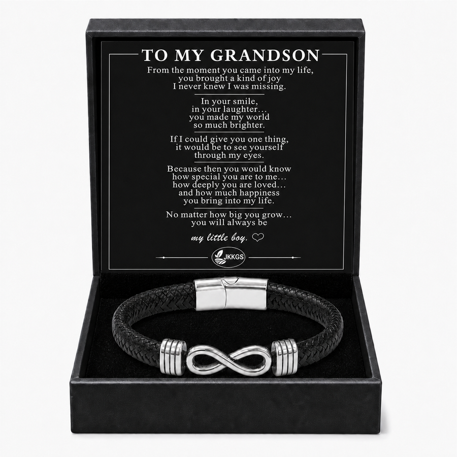 To My Grandson Silver Infinity Braided Bracelet
