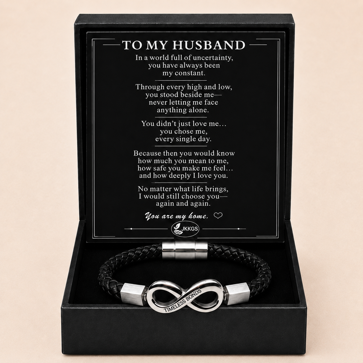 To My Husband Engraved Infinity Braided Bracelet