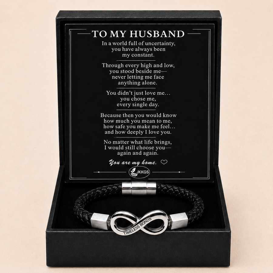To My Husband Engraved Infinity Braided Bracelet