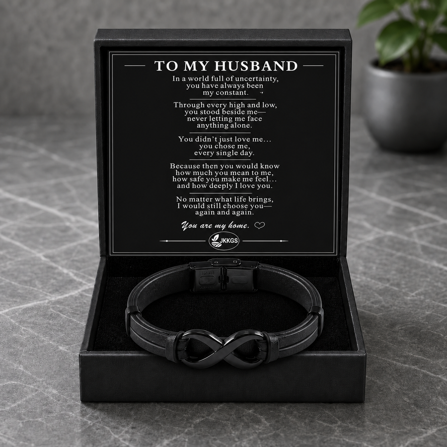 To My Husband Black Infinity Cuff Bracelet