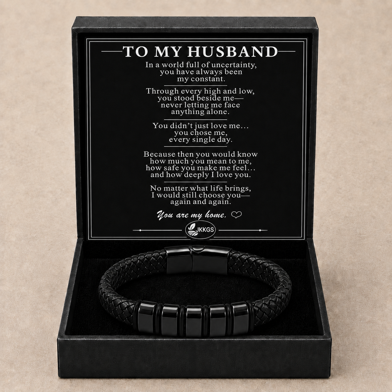 To My Husband Strength Black Bead Bracelet