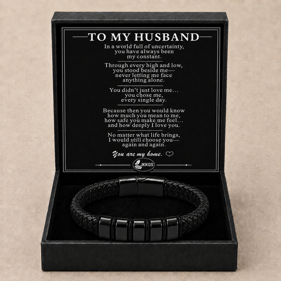 To My Husband Strength Black Bead Bracelet