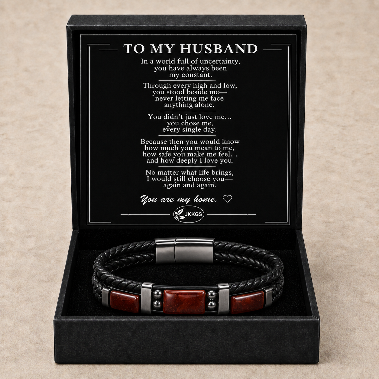To My Husband Family Inlay Braided Bracelet