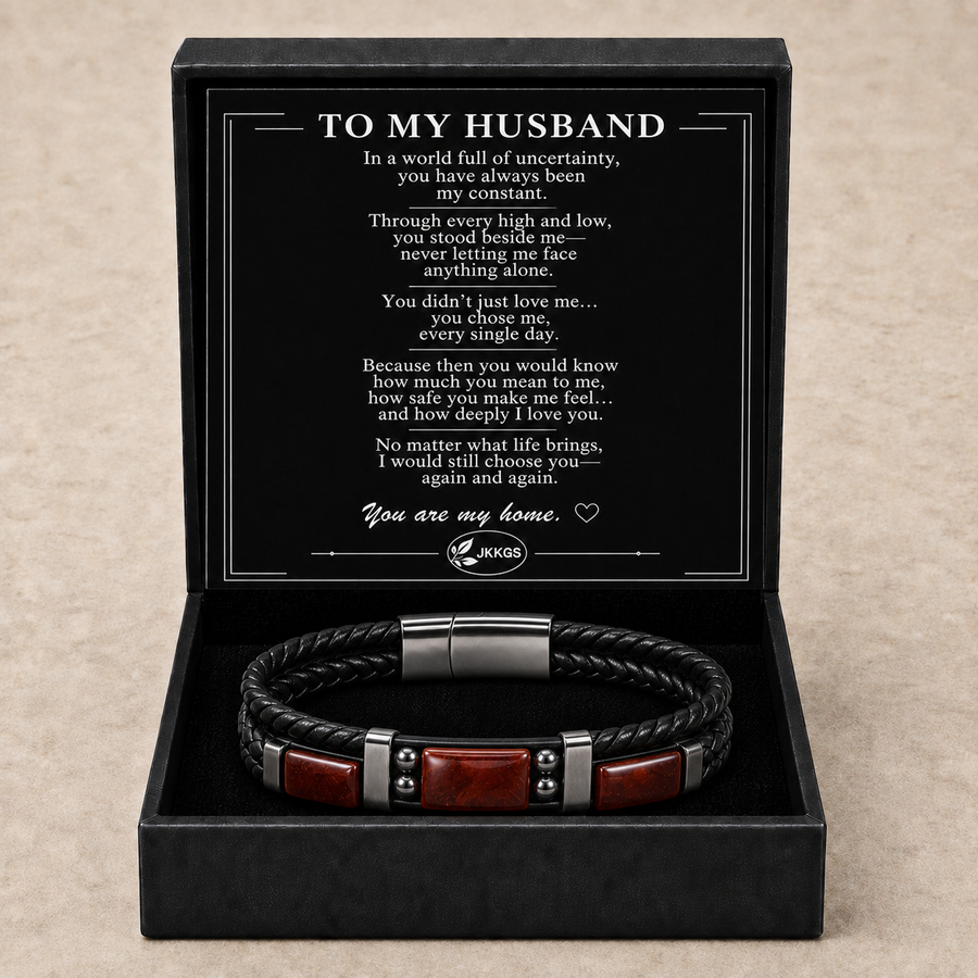To My Husband Family Inlay Braided Bracelet