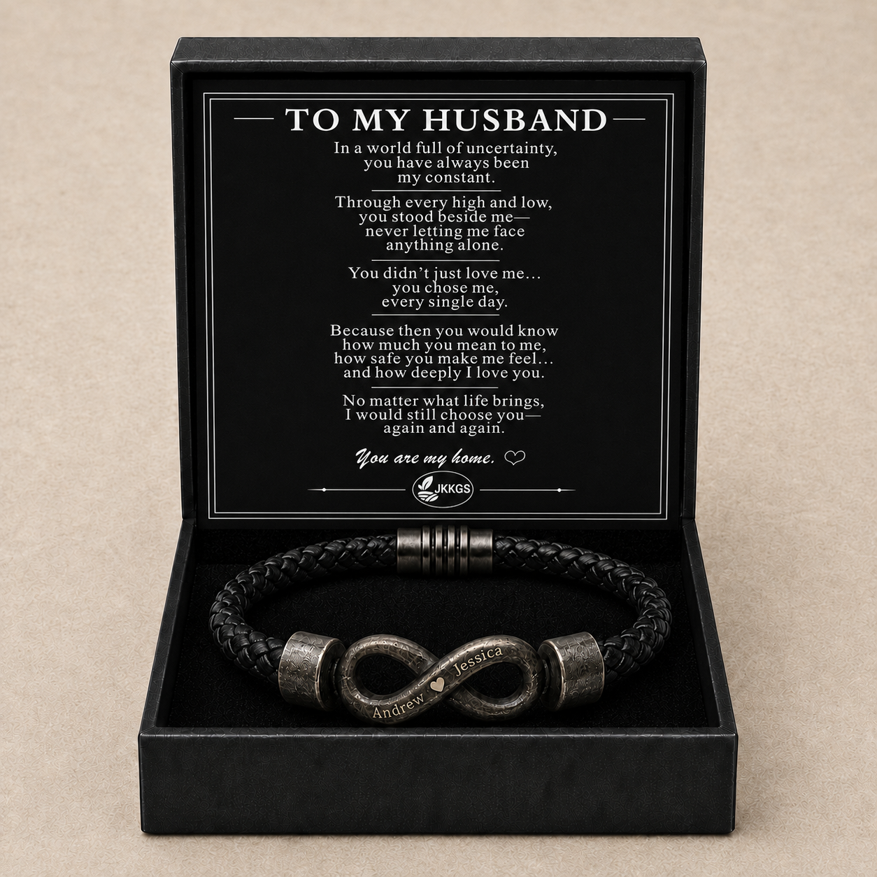 To My Husband Black Infinity Braided Bracelet