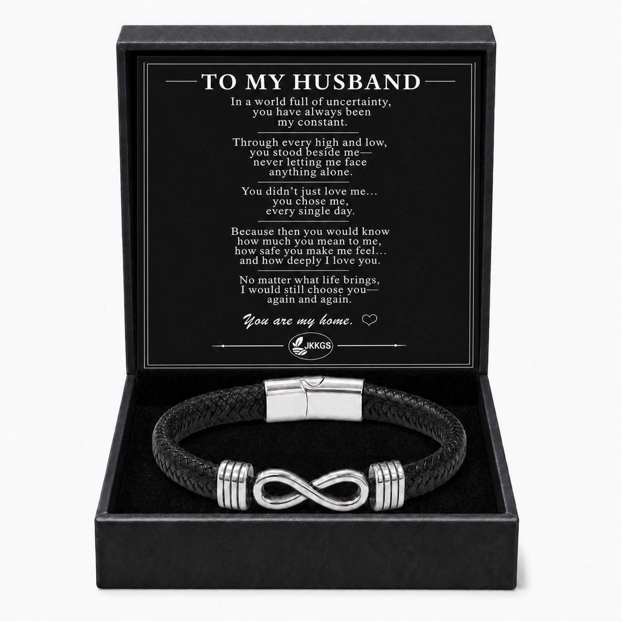 To My Husband Silver Infinity Braided Bracelet