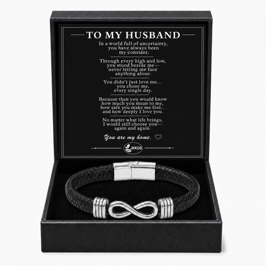 To My Husband Silver Infinity Braided Bracelet