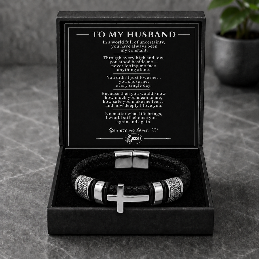 To My Husband Faith Braided Cross Bracelet