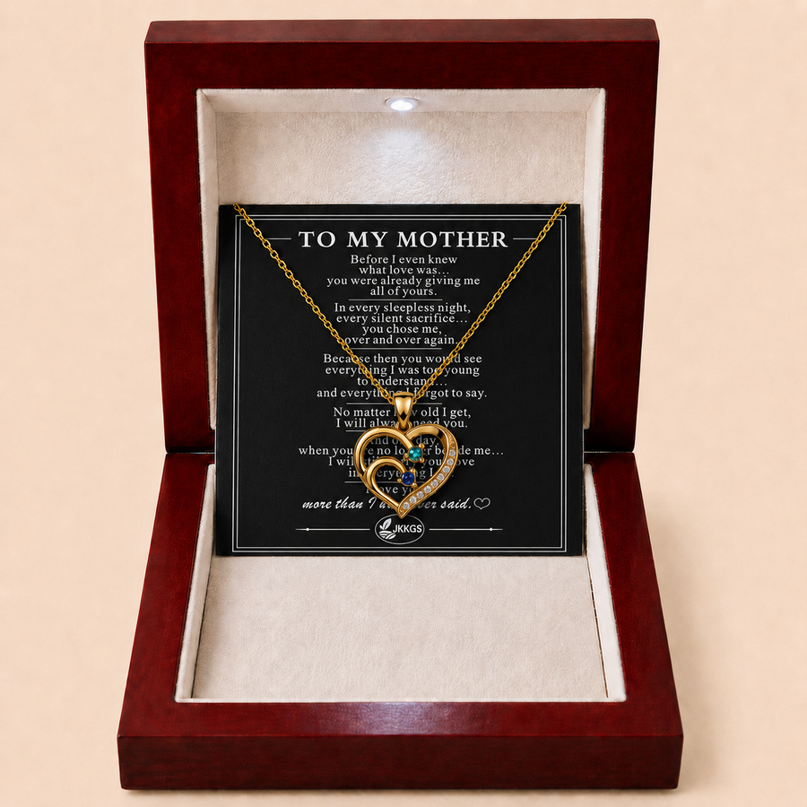 To My Mother Together Two-Stone Family Heart Necklace