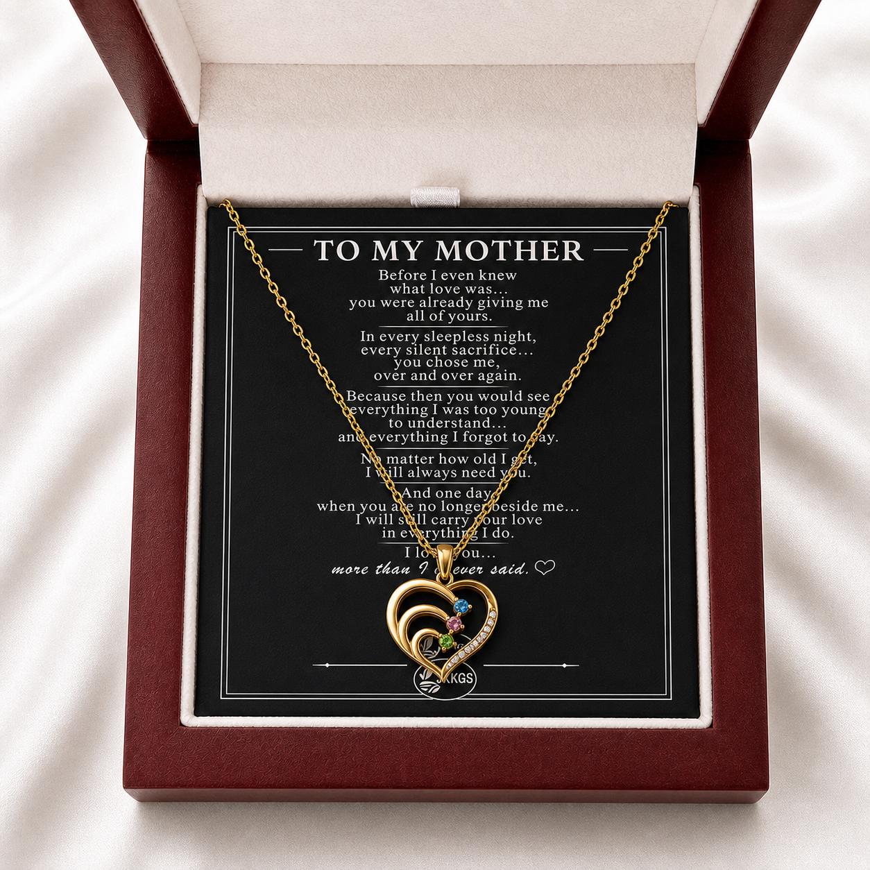To My Mother Together Three-Stone Family Heart Necklace