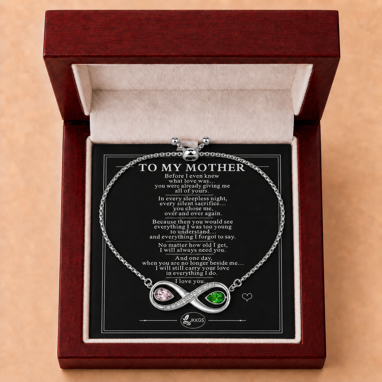 To My Mother Forever Two-Stone Infinity Bracelet