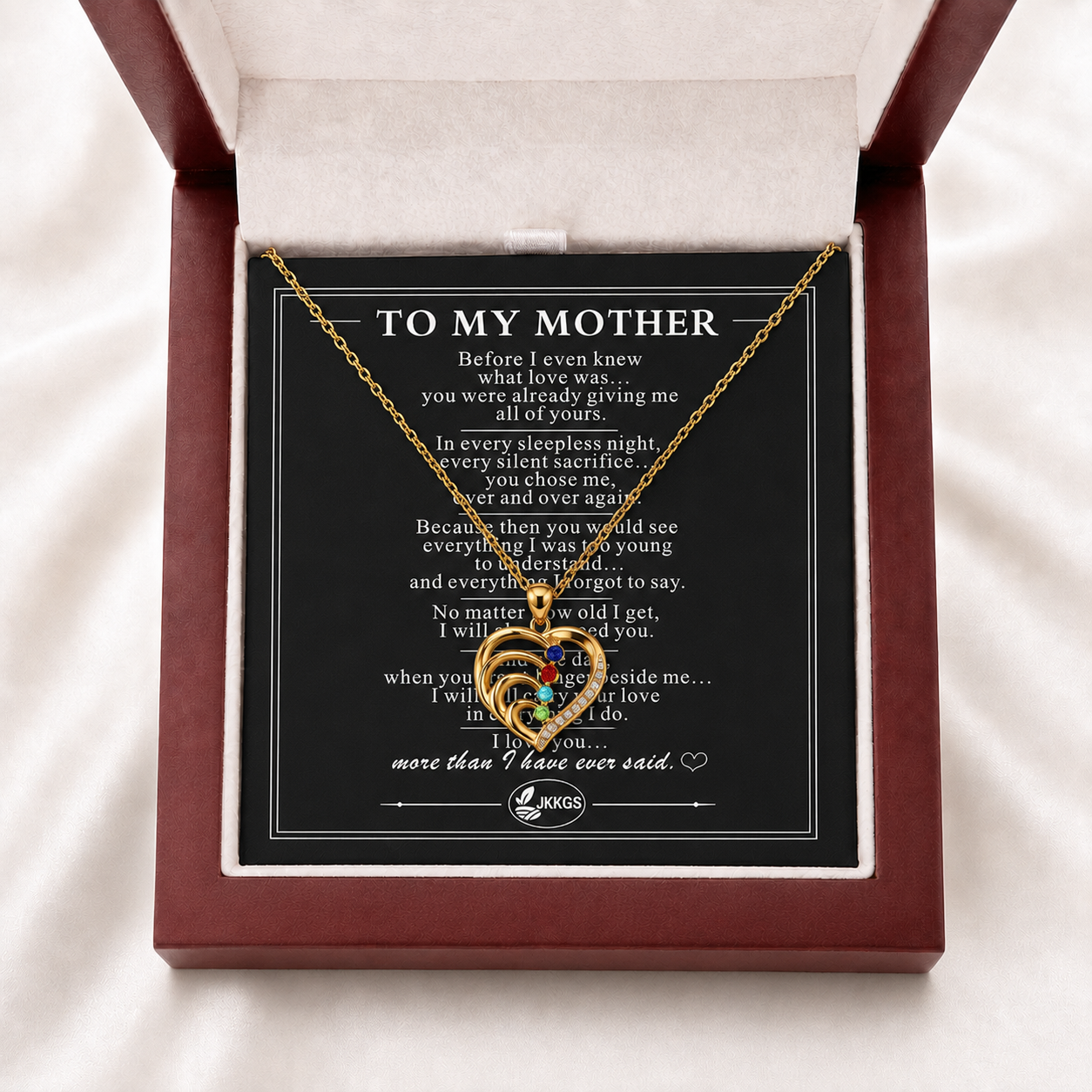 To My Mother Together Four-Stone Family Heart Necklace
