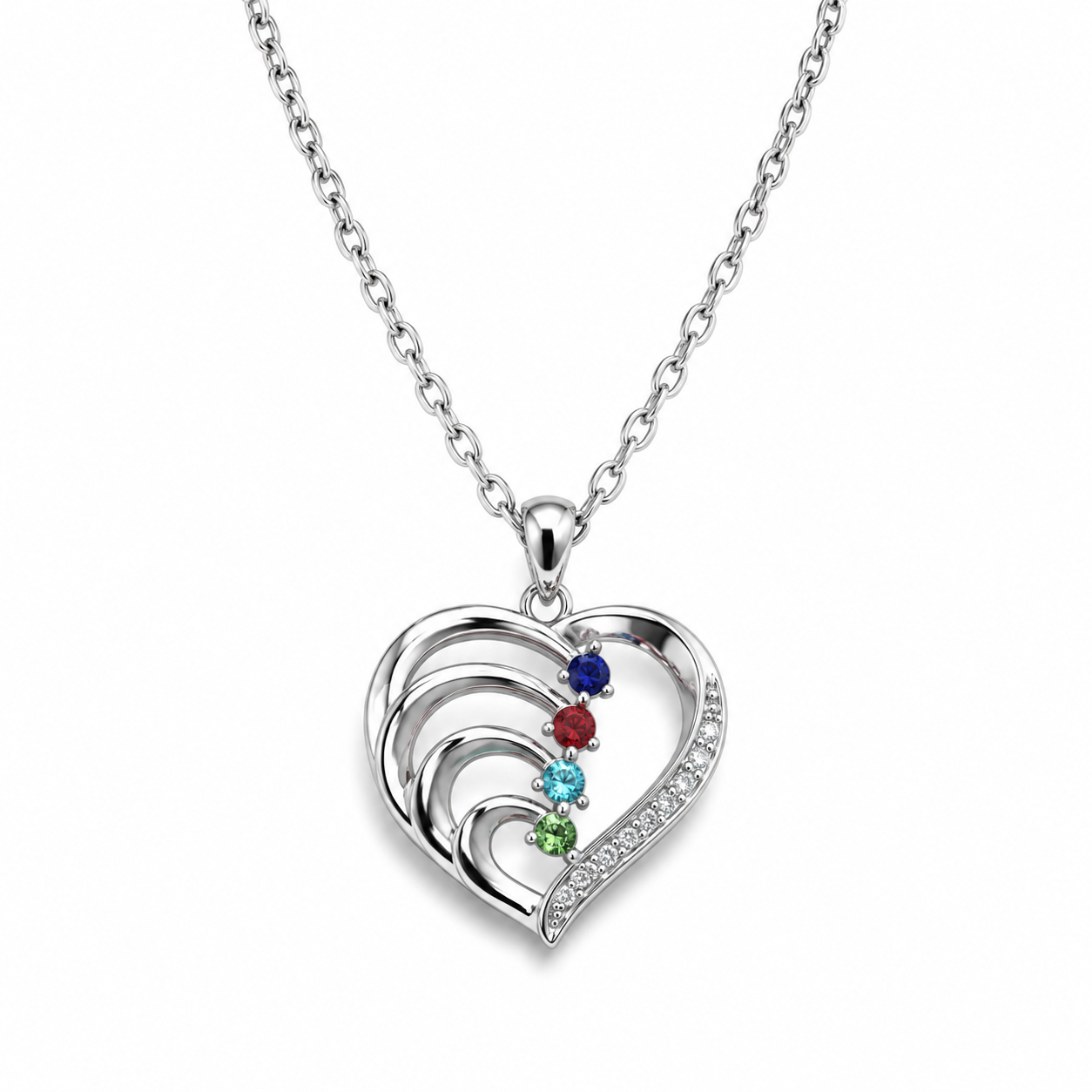To My Mother Together Four-Stone Family Heart Necklace