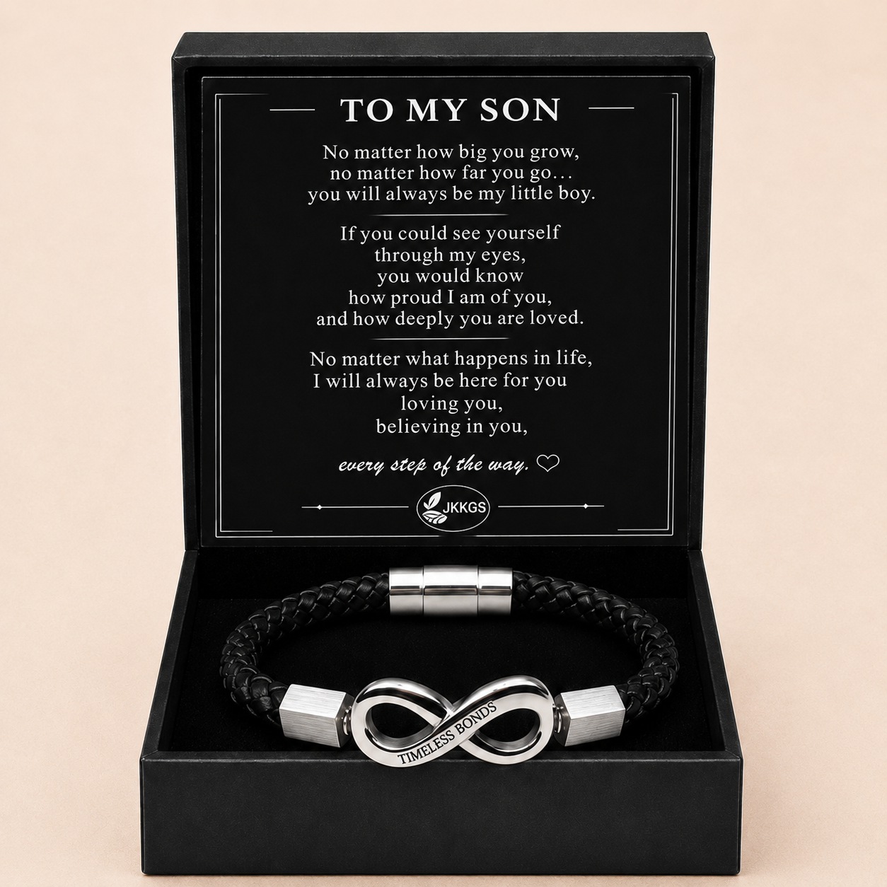 To My Son Engraved Infinity Braided Bracelet