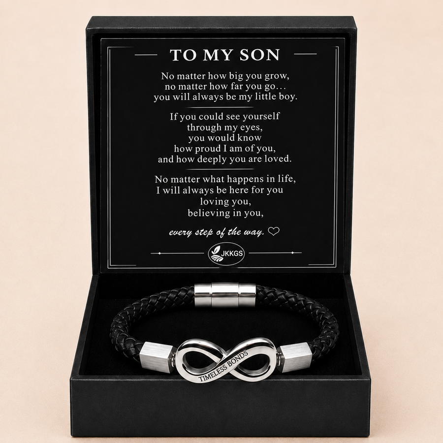 To My Son Engraved Infinity Braided Bracelet