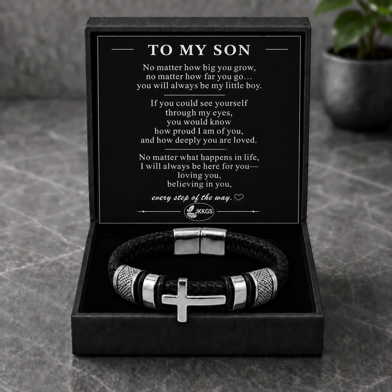 To My Son Faith Braided Cross Bracelet