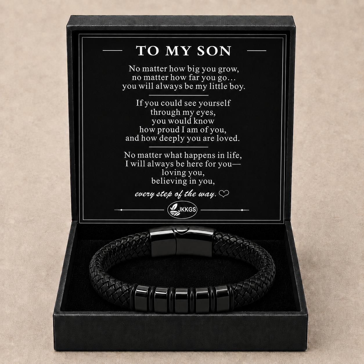 To My Son Strength Black Bead Bracelet