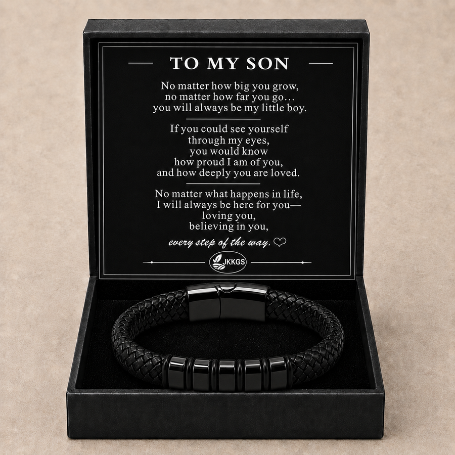 To My Son Strength Black Bead Bracelet