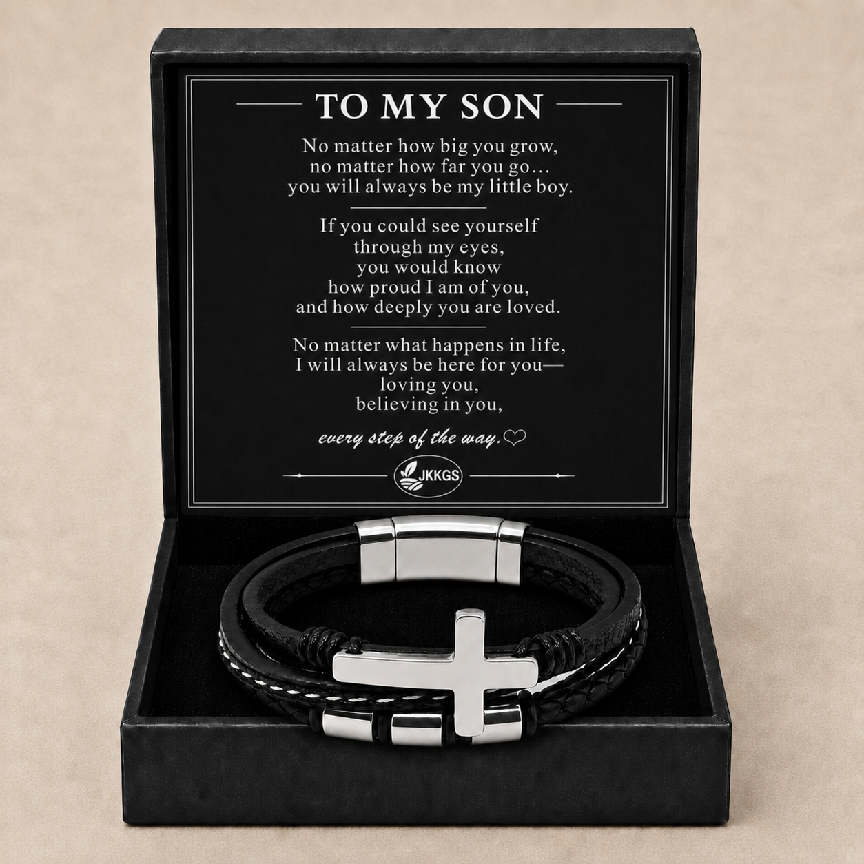 To My Son Faith Layered Cross Bracelet