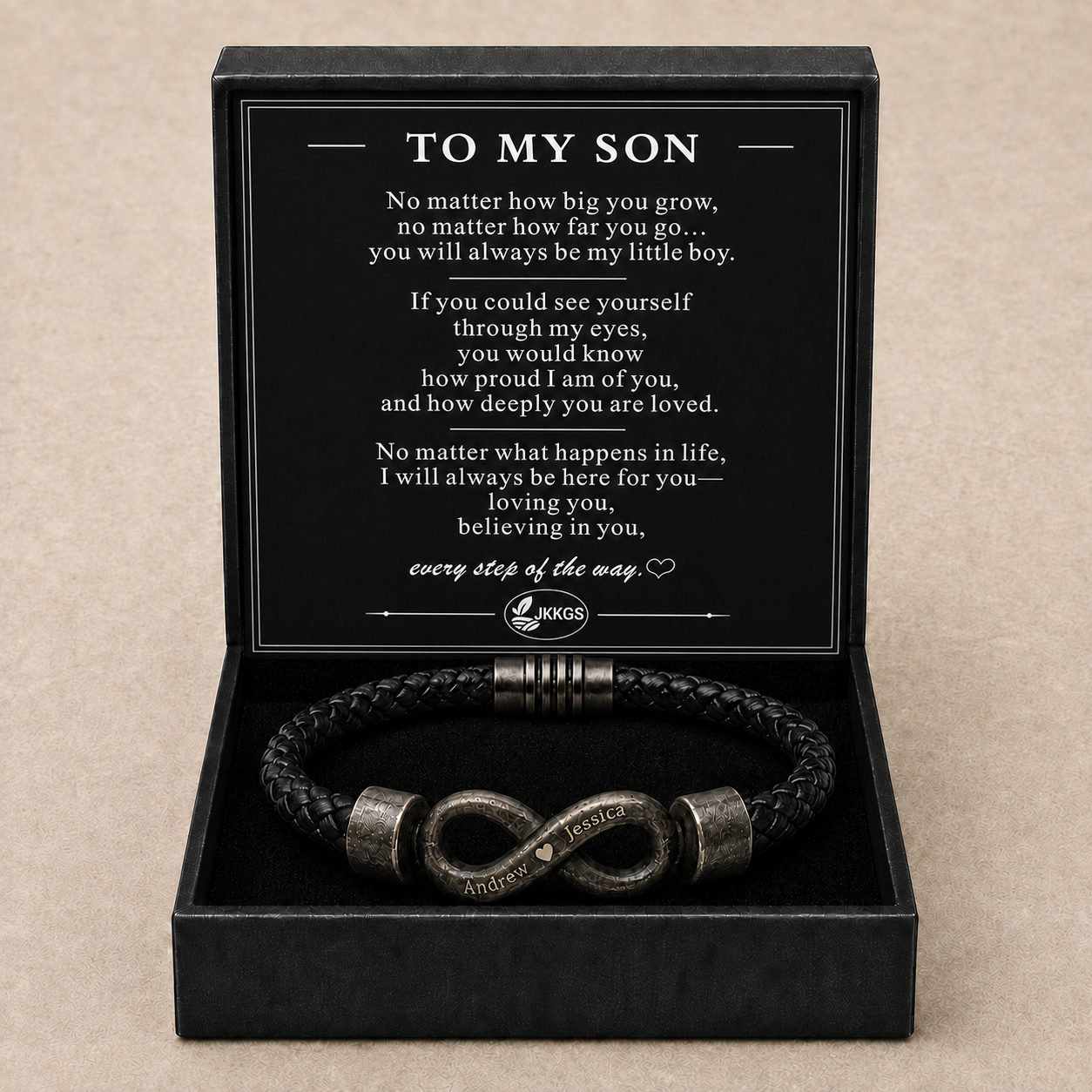 To My Son Never Alone Black Infinity Braided Bracelet