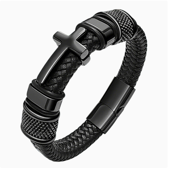 To My Son - Cross & Anchor Leather Bracelet