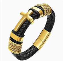 To My Son - Cross & Anchor Leather Bracelet