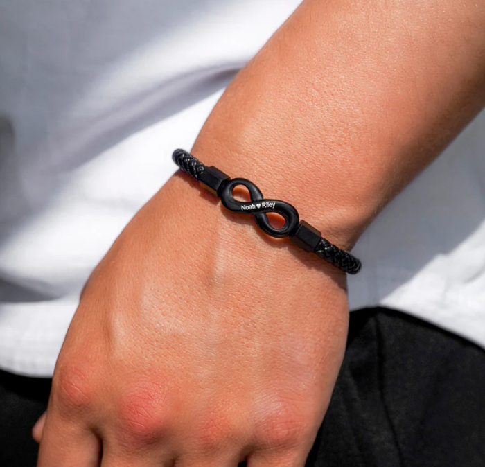 To My Grandson Engraved Infinity Braided Bracelet