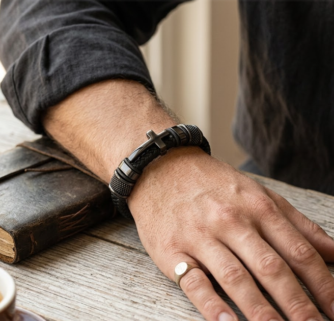 To My Son - Cross & Anchor Leather Bracelet