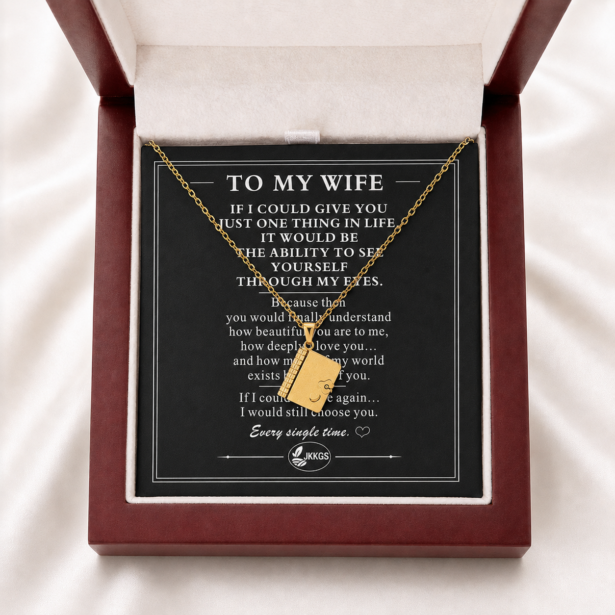 To My Wife Love Story Mini Book Pendant Necklace