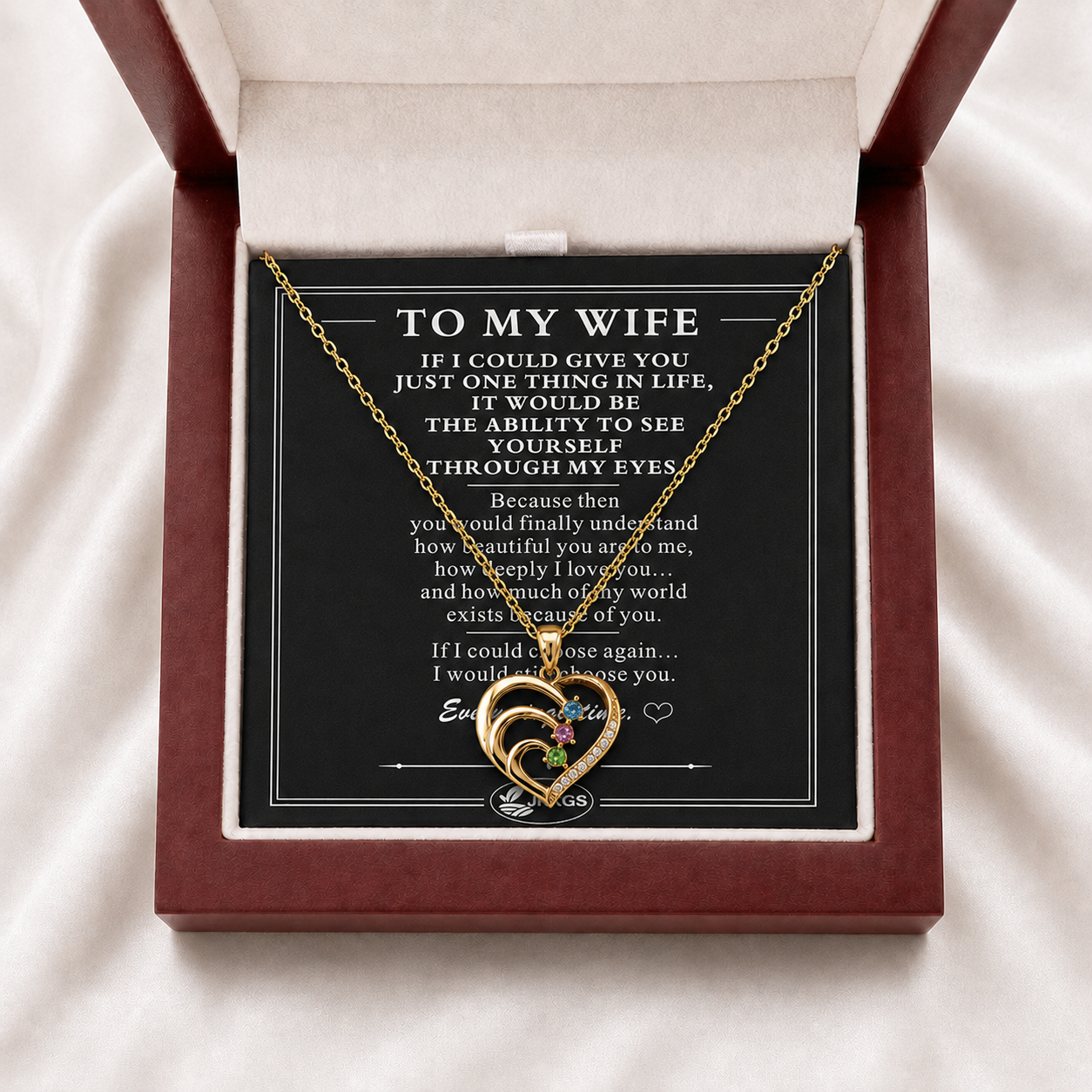 To My Wife Together Three-Stone Family Heart Necklace